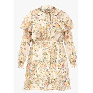 Eloquii Elements Plus Women's Dress Sz 28 NWT Tie Neck Floral Sheer Long Sleeve